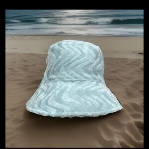 Sky Blue Textured Bucket Hat Wavy Pattern Terry Cloth Trendy Cap SPF Poolside